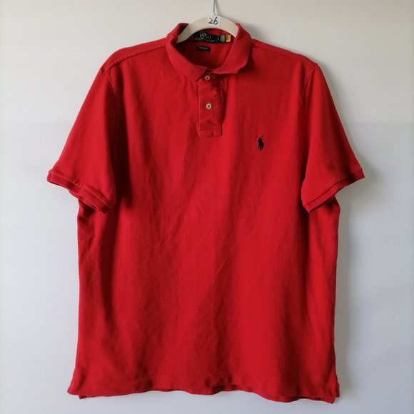 Polo Ralph Lauren Mens Red Polo Collared Short Sleeve Embroidered T Shirt Size L - Picture 1 of 7